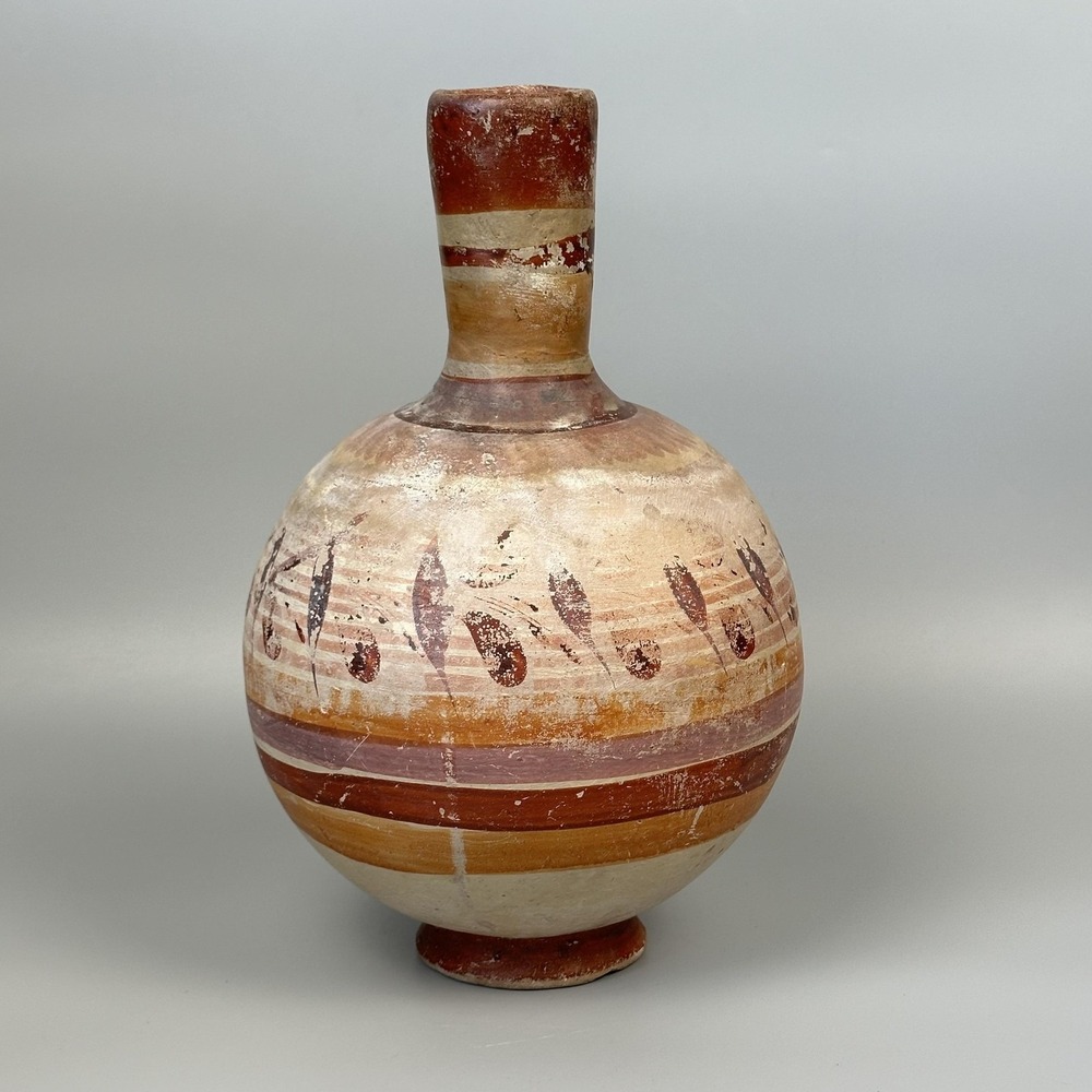 VTG Hand Painted Earthenware Bottle Vase‎ 12" Terracotta Folk Art Rustic Mexico